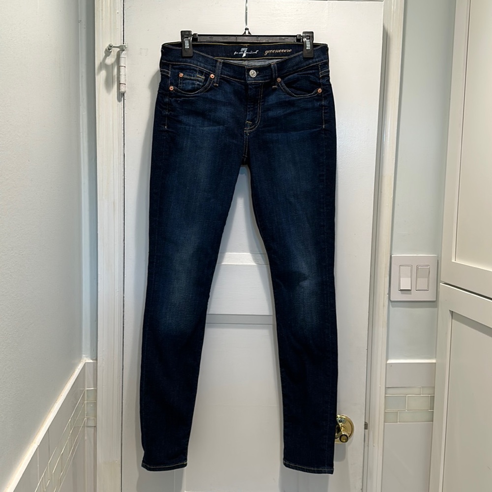7 for all mankind jeans. Straight legs and ark wash.